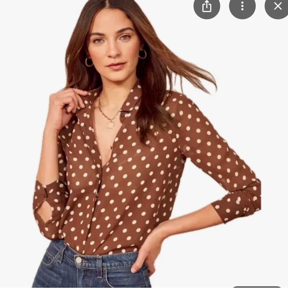 Reformation Brown Buttoned Fitted Blouse EUC